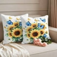 thumbnail image 2 of Summer Floral Pillow Covers 2 Pack Watercolor Yellow Blue Butterfly Farmhouse Sunflower Pillowcase Waterproof Outdoor Throw Pillow Cover for Patio Garden Square Cushion 24”x24”, 2 of 9