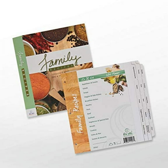 Family Recipe Organizer Kit - LONG Index Tabs and Cover for a Three-Ring Binder (Binder NOT included)