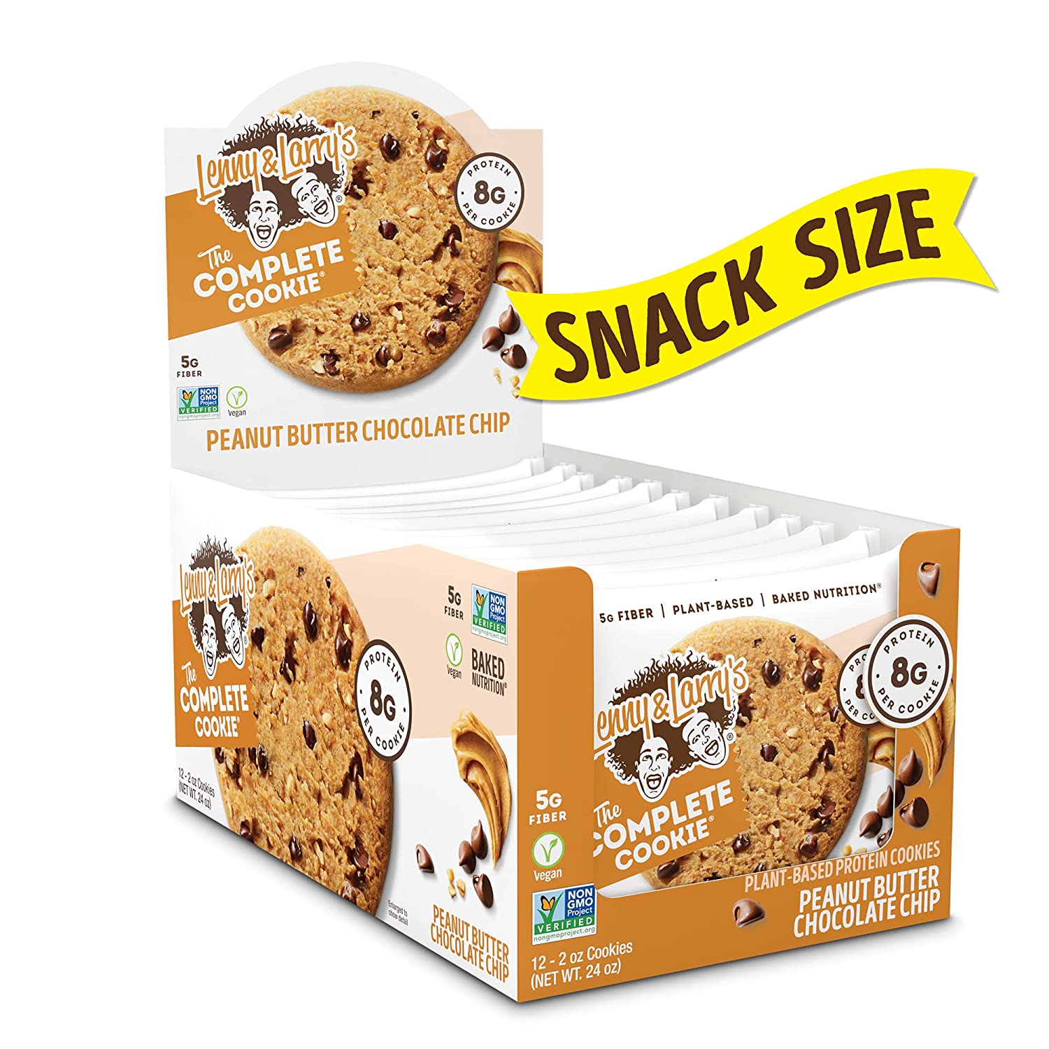 Lenny & Larry's The Complete Cookie, Peanut Butter Chocolate Chip, 2oz, 12 Ct - Plant-Based Protein Cookies, Vegan and Non-GMO