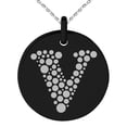 thumbnail image 1 of Stainless Steel Letter V Initial Dotted Monogram Engraved Small Medallion Circle Charm Pendant Necklace, 1 of 1