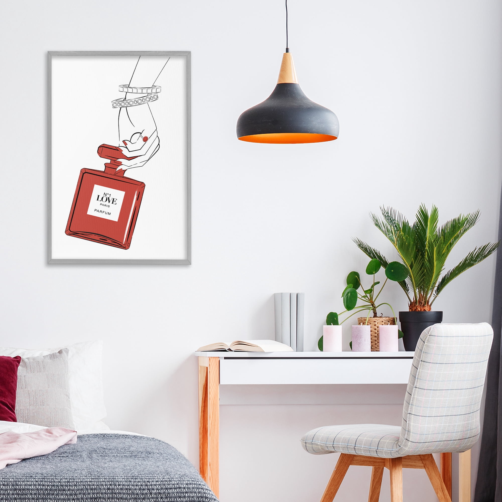 Stupell Industries Red Perfume In Hand Gray Framed Giclee Art, design by Martina Pavlova