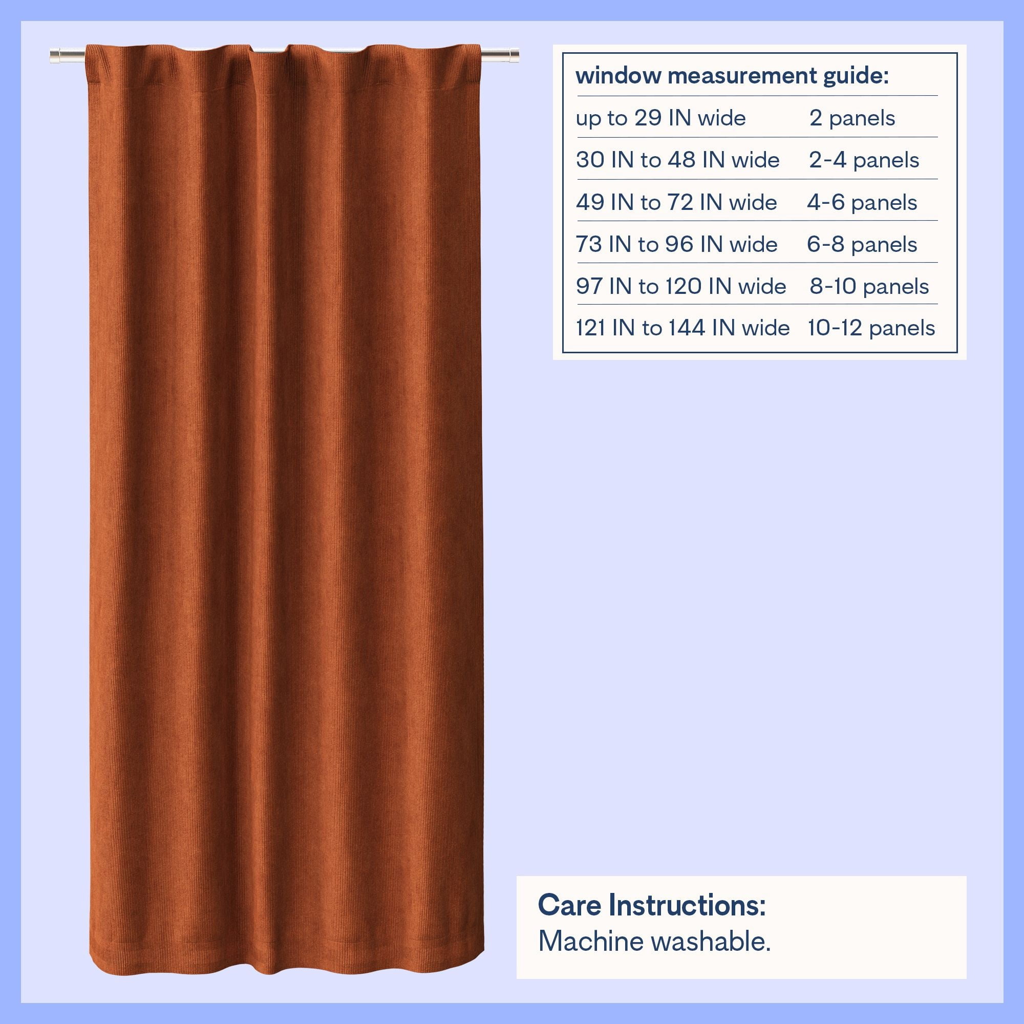 Mainstays Kids Orange Solid Ribbed Corduroy Blackout Rod Pocket with Back Tabs Single Curtain Panel, Set of 1, 38" W x 63" L