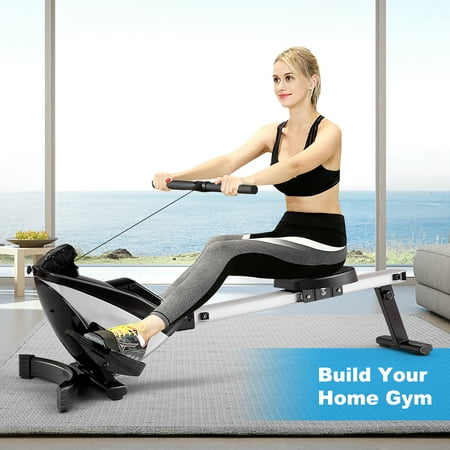Costway - Magnetic Rowing Machine, Folding Rower with LCD Display and Adjustable Resistance, Exercise Cardio Fitness Equipm - Black/Grey