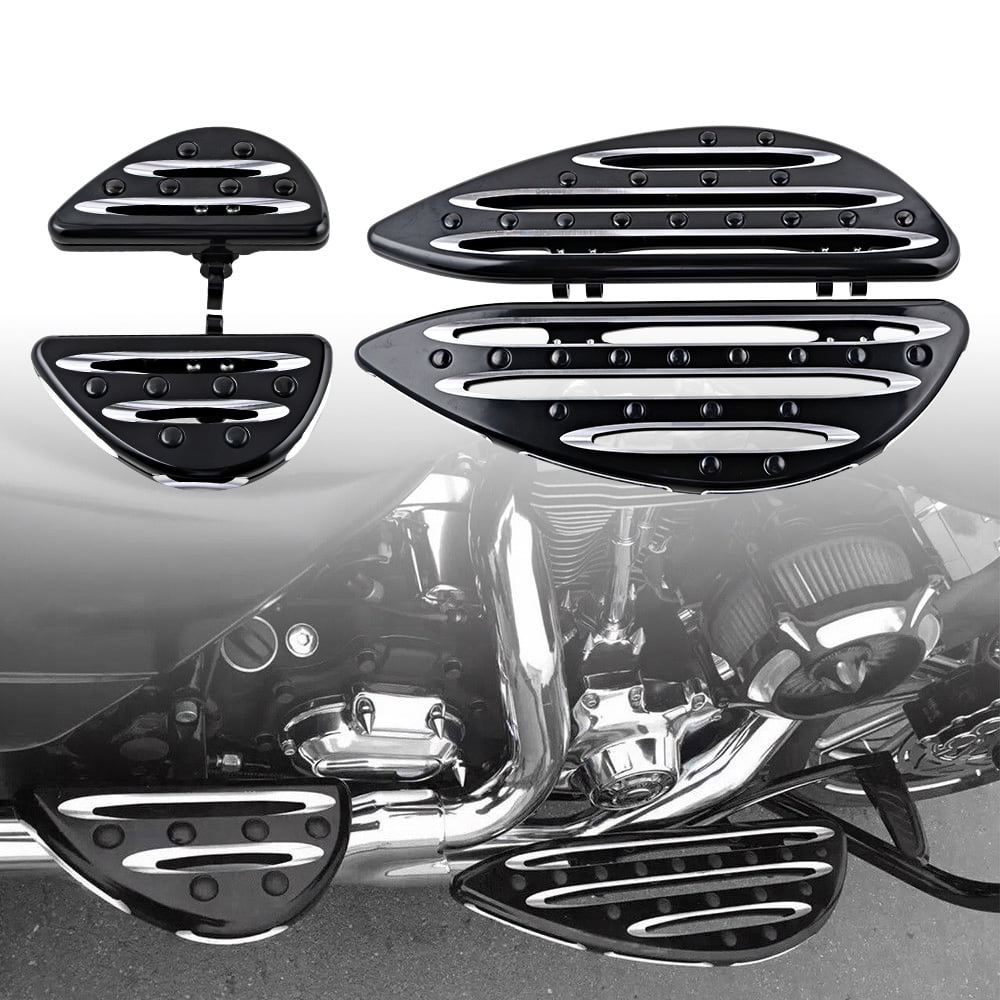 Front& Rear Driver Passenger Stretched Floor Boards Edge Cutting Style Kit Compatible with Harley Touring Road King Tour Street Electra Glide 1986-2015 