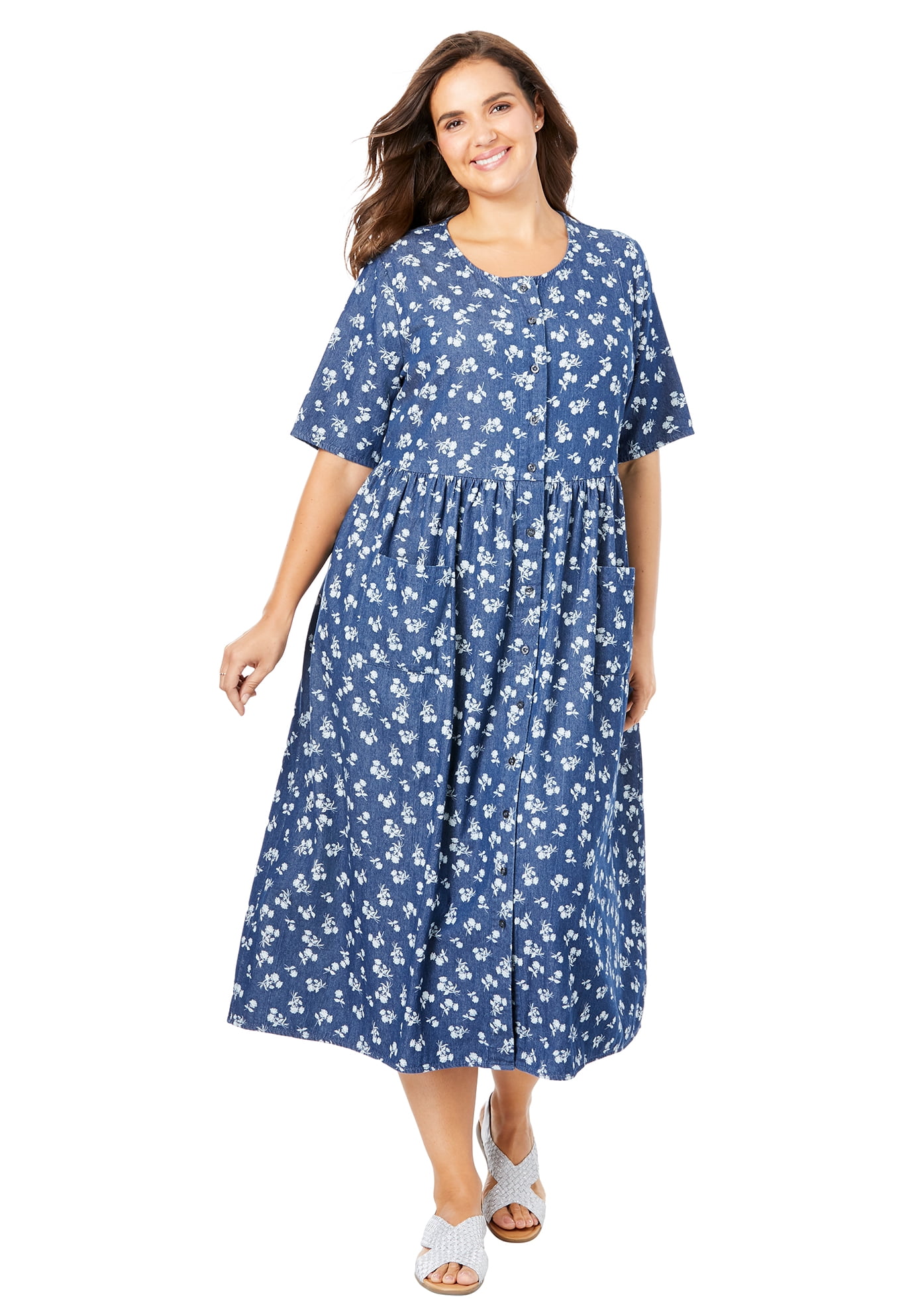 Woman Within Plus Size Short-sleeve Denim Dress - Walmart.com