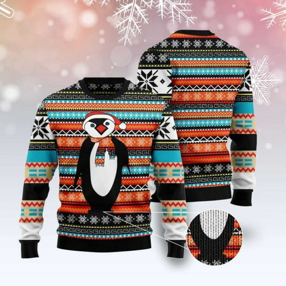 Colorful Pattern Penguin Ugly Christmas Sweater, Christmas Sweater, Ugly Sweater, Funny Xmas Sweaters