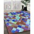 thumbnail image 3 of Ahgly Company Machine Washable Indoor Round Transitional Blue Hosta Blue Area Rugs, 4' Round, 3 of 7
