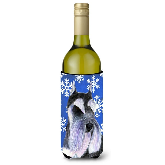 Carolines Treasures SS4615LITERK Schnauzer Winter Snowflakes Holiday Wine Bottle Hugger Wine Bottle multicolor