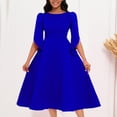 thumbnail image 3 of Elainilye Fashion Wedding Guest Dresses for Women Versatile Retraction Solid Split Waist Wrapped Large Hem Long Dress,Blue, 3 of 7