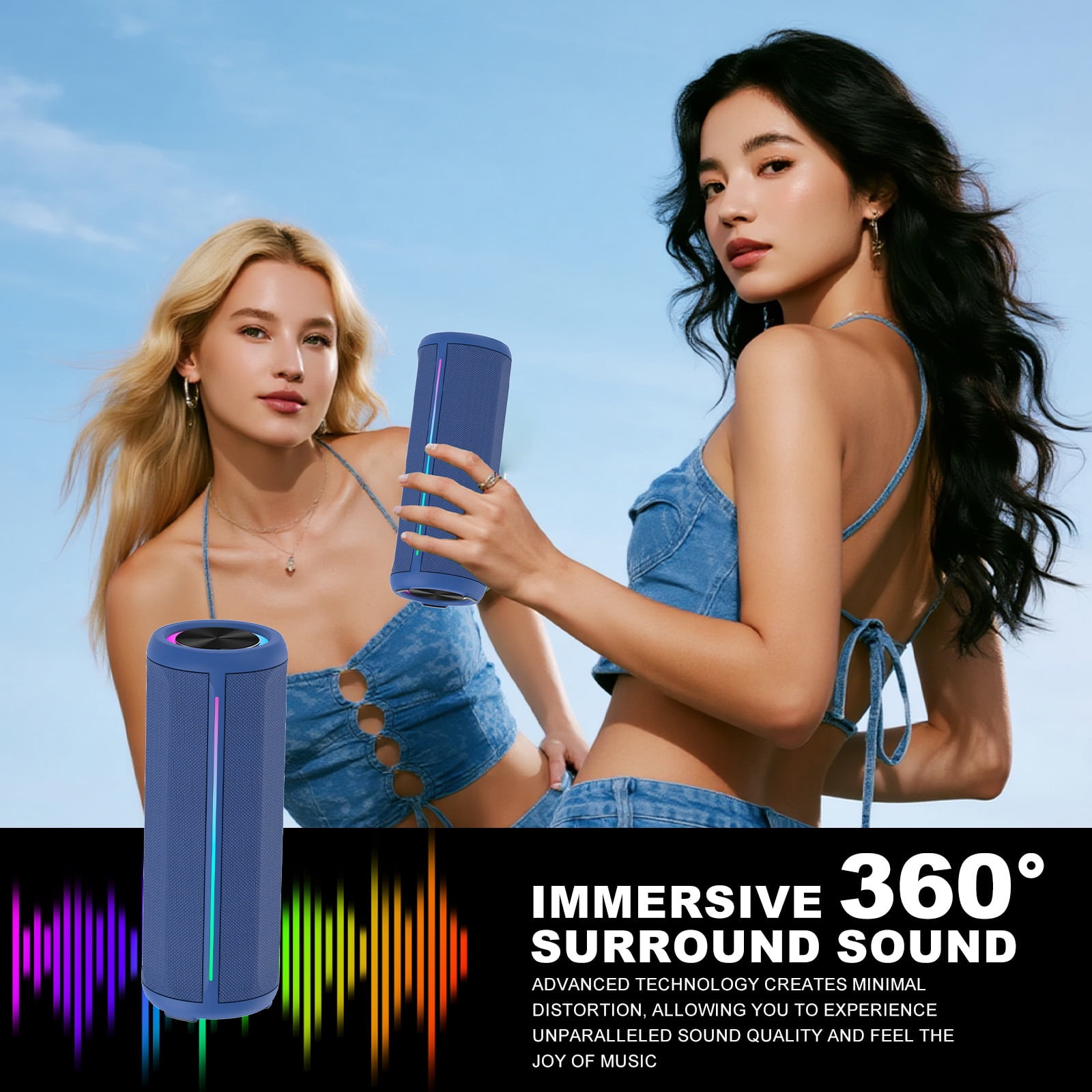 Jierben Bluetooth Speaker with Subwoofer, Bluetooth 5.4 Portable Speaker with 30W Loud Sound, Built-in Mic, 5H Playtime, LED Lights, IPX5, TWS Pairing