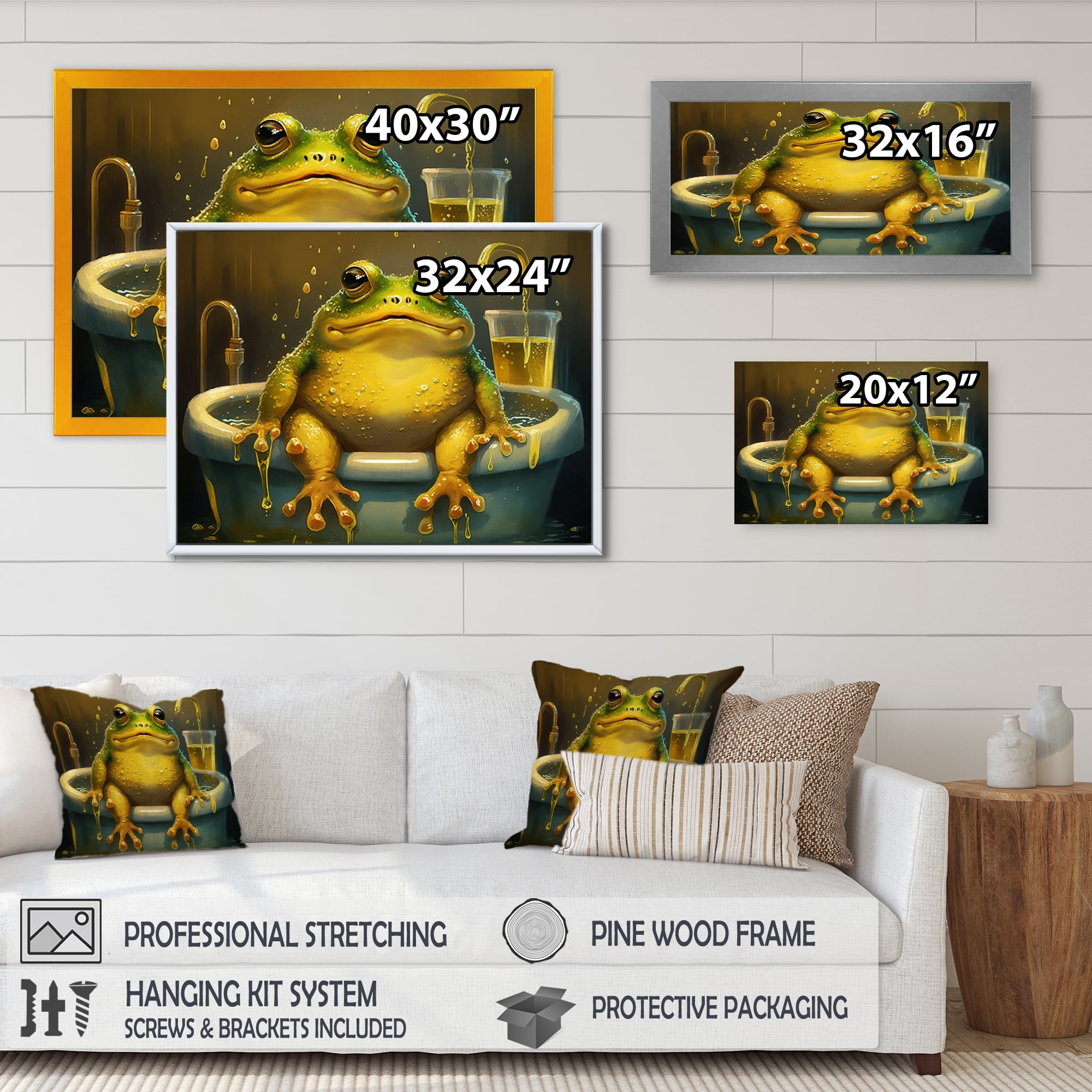 Designart Funny Frog Enjoying His Bath I Canvas Wall Art