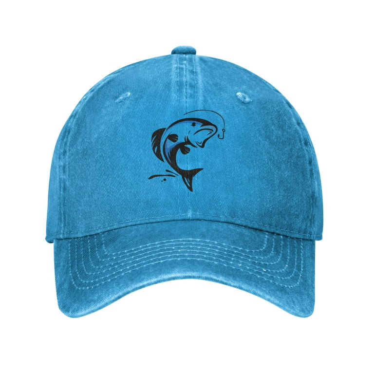 ZICANCN Adjustable Baseball Cap Women, Fish Fishing Symbol Hats for Men  Adult Washed Cotton Denim Baseball Caps Fashion, Blue