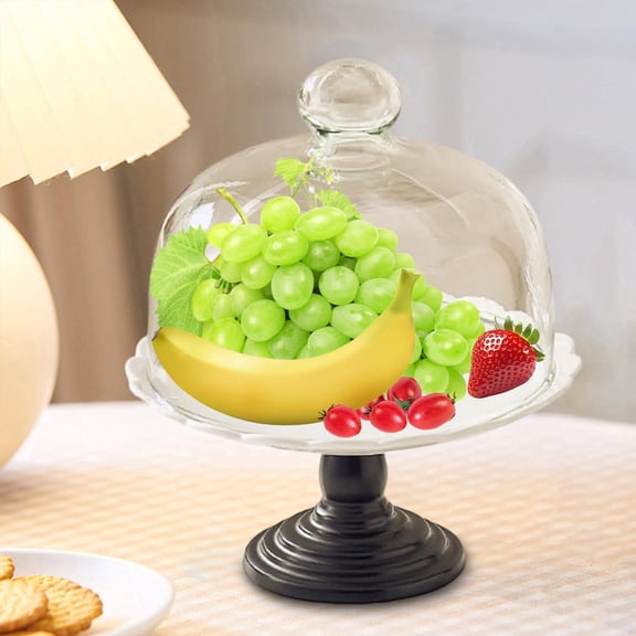 balikha Cake Stand with Glass Dome Lid Multipurpose Footed Bread Storage Cake Holder 10 Inch
