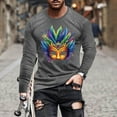 thumbnail image 2 of DDAPJ pyju Mardi Gras Shirt for Men Funny Mask Graphic Print Crew Neck Long Sleeve Carnival Tops Carnival Celebration Party Parade T-Shirts Dark Gray XXXXXL, 2 of 6
