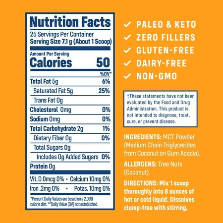 NativePath MCT Oil Powder Supplement - Unflavored MCT powder with keto-friendly C8 MCTs. Free of dairy, gluten and GMOs, 25 servings