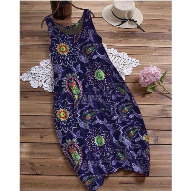 Nouveau Boho Robe Décontractée en Vrac Robes Florales Impression Spaghetti Sangle Robe de Bal de Bord de Mer