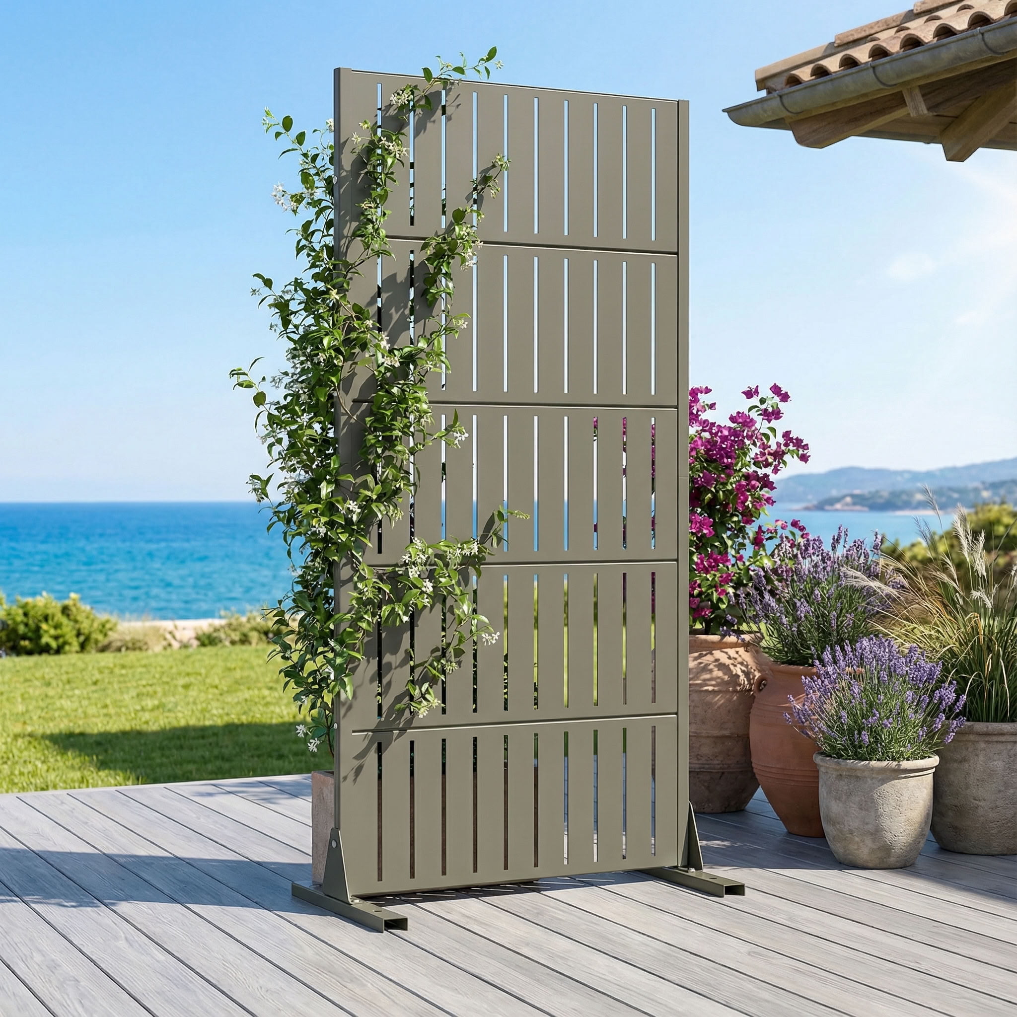 MAYEERTY 59*30in Freestanding Outdoor Privacy Screen, Metal Decorative Privacy Fence Panel, Small Space Privacy Divider for Patio, Balcony, Backyard