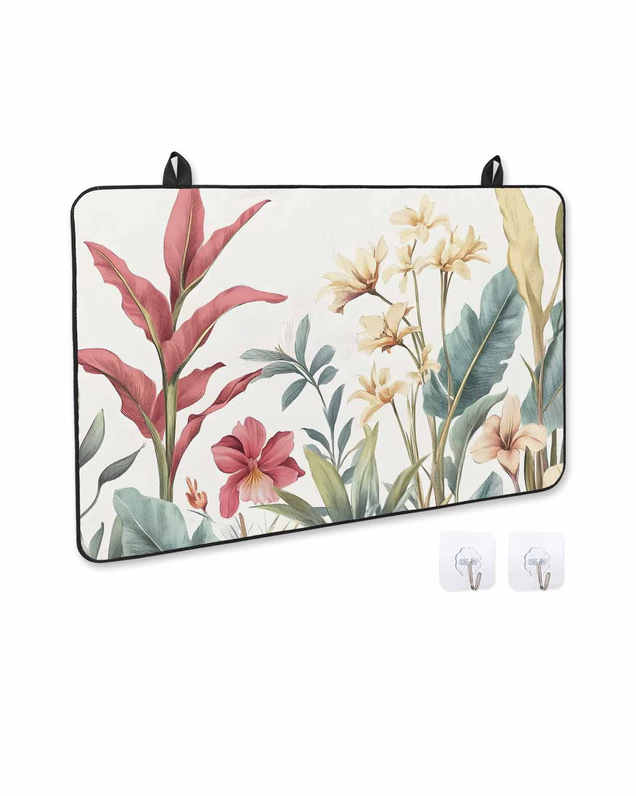 nqOlkjepod Large Induction Cooktop Protector Mat 24"x21", Yellow Red Floral Stove Top Covers for Electric Stove, Tropical Leaves Vintage Decorative Stove Burner Cover Mats, Glass Top Stove Cover