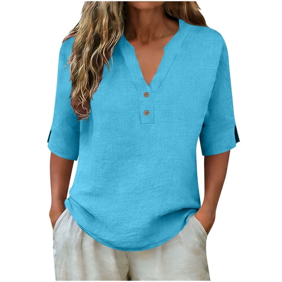 Womens Summer Shirts and Tops Womens T Shirts Cotton Loose Fit Womens 3/4 Sleeve Shirts Plus Size Tops Tshirts Shirts for Women Graphic T-Shirts