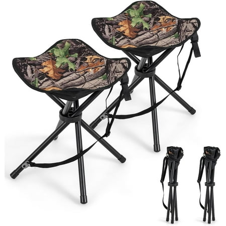GYMAX 2 Pack Folding Stool Portable Tripod Lightweight Hunting Stool with Shoulder Strap Outdoor Hunting Chair Blind Chair for Fishing Camping Hiking Backpacking