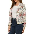 thumbnail image 4 of INSPIRE CHIC Women's Fitted Blazer Notch Lapel Printed Open Front Work Suit Jacket 2XL Beige-Floral, 4 of 8