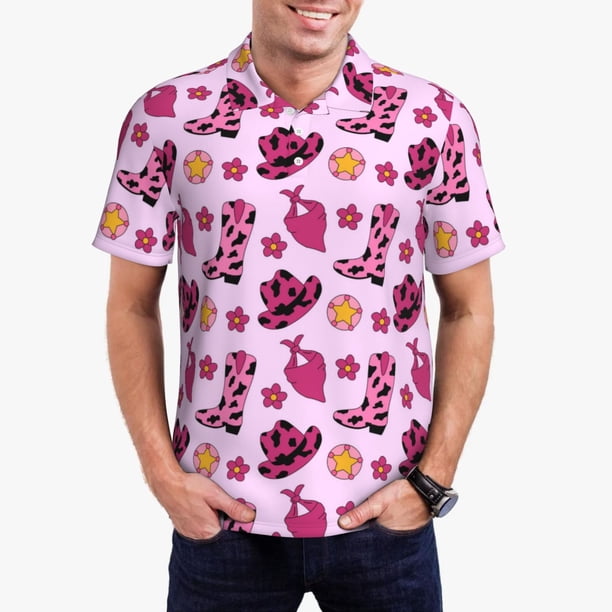 Fotbe Retro Cowgirl Camiseta Polo de Golf para Hombre con Estampado – Camisa Deportiva Transpirable con Cuello Abotonado-Large