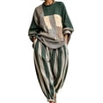 thumbnail image 3 of PNTUTB Fashion Women's Color Block Two Piece Set Crew Neck Long Sleeve Top Harem Pants Loose Casual Comfort Trendy Outfit Sets, 3 of 7