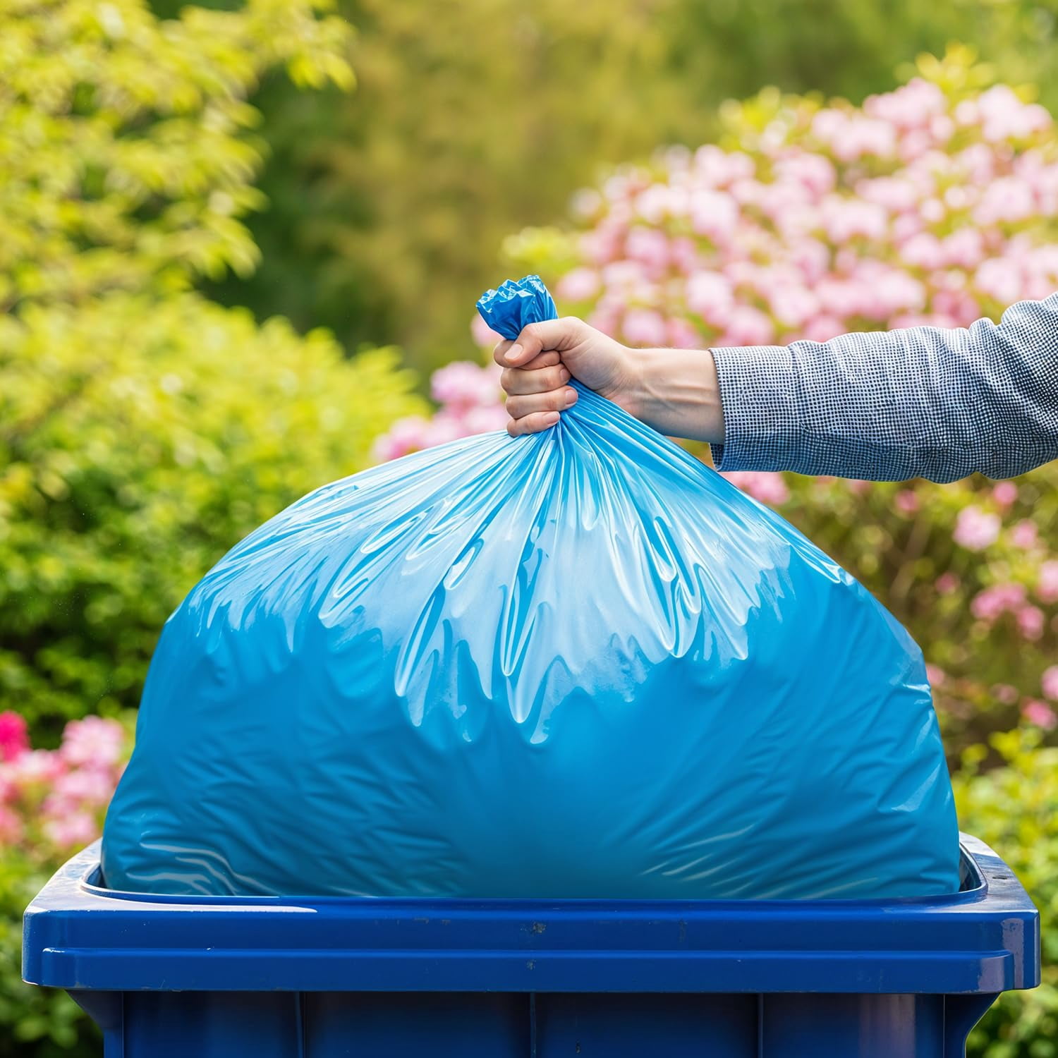 (100 Pack) 55-60 Gallon Trash Bags, 2 Mil, Heavy Duty, Fit Rubbermaid Brute Rollout, Round and Square 32-55 gal Trash Cans, 43" x 47" Large Durable Garbage Trash Can Liners, Bulk (2 Mil Blue)