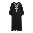 thumbnail image 7 of Men's Thobe Muslim Clothes V-Neck Long Sleeve Pullover Middle East Saudi Kaftan Abaya Dubai Arab Robe with Embroidery Black, 7 of 7