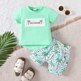 thumbnail image 2 of TOWED22 Toddler Baby Boy Girl Outfit Funny Pattren Letter Short Sleeve T Shirt with Shorts 2 Peices Outfits(Green,12-18 M), 2 of 8