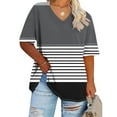 thumbnail image 3 of TKLPEHG Western Tops For Women Short Sleeve T Shirts Plus Size V-Neck Tunic Tops Fashion Summer Casual Loose Color Block Stripe Patchwork Graphic Tee Comfy Blouses (Black,XXXXXL), 3 of 4
