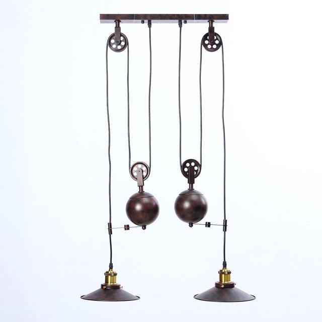 Two-Light Pulley Pendant Light, Kitchen Island Light Adjustable Industrial Rustic Chandelier Farmhouse Vintage Ceiling Lights Fixture for Kitchen Island Dining Room Foyer
