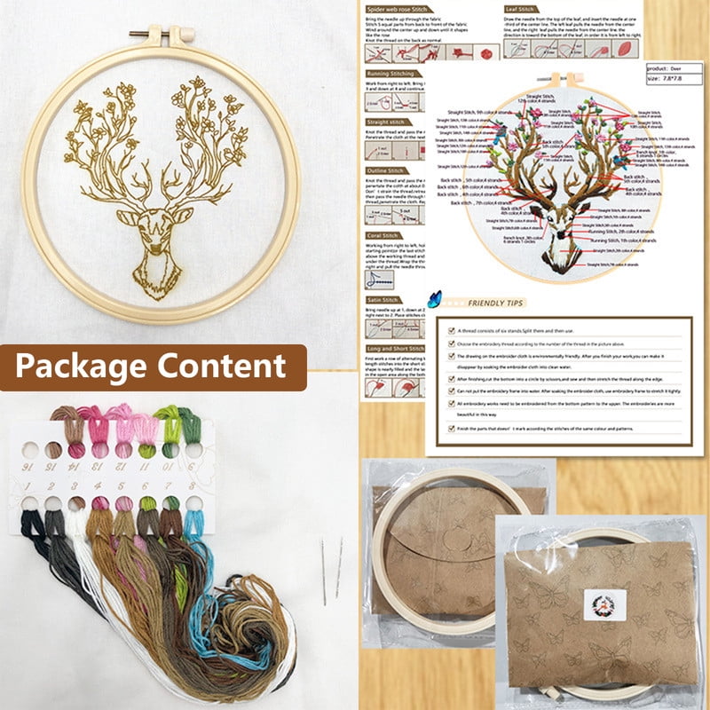 3 Pack Christmas Embroidery Kits for Beginners Stamped Embroidery Kit Includes Embroidery Cloth with Pattern Embroidery Hoop Instruction Cotton Threads Set andNeedles Gift for Mom, Grandma (Style B)