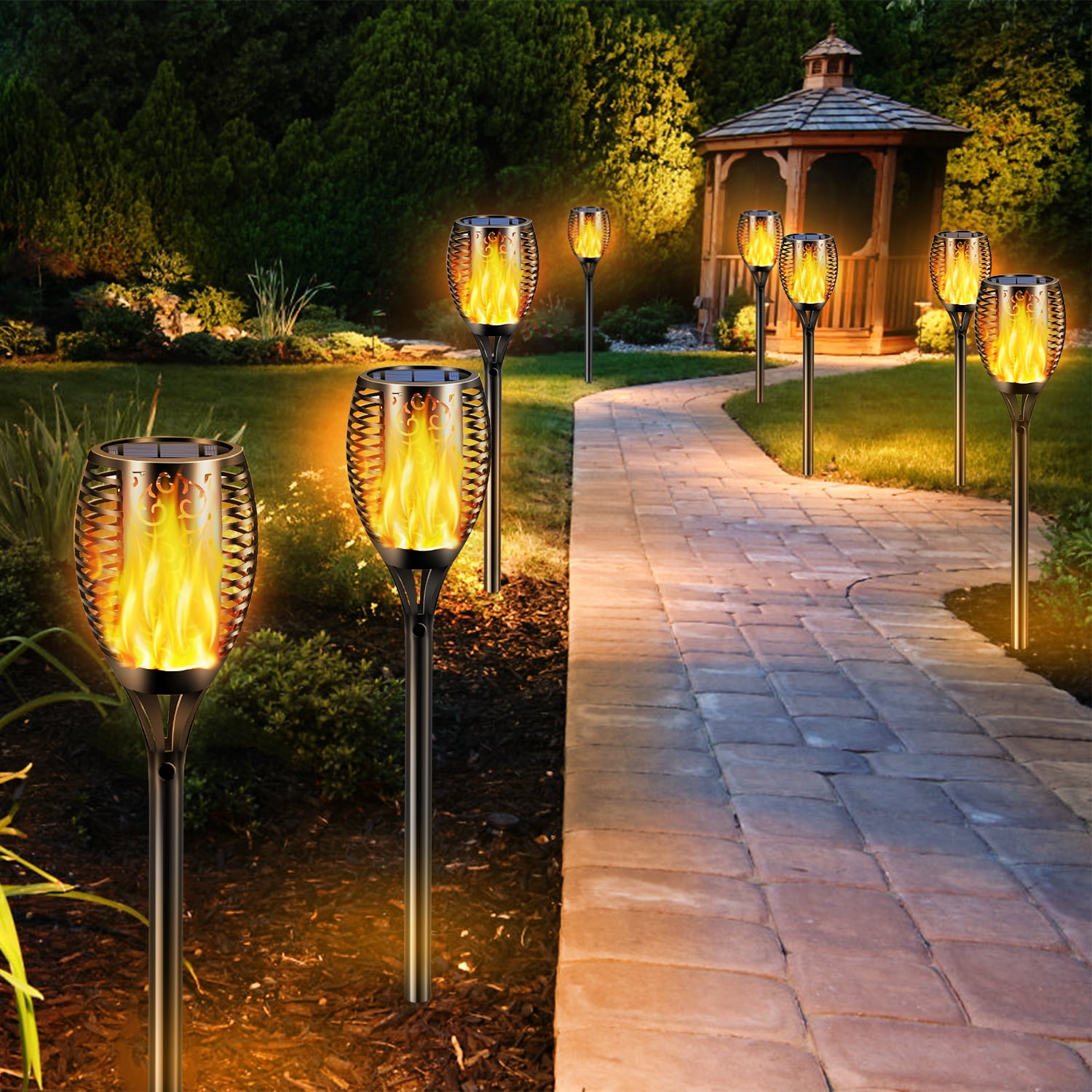 96 LED Solar Flame Torch Light Dancing Flickering Flame Pathway Garden Yard Lamp 