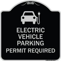 SignMission Designer Series Sign - Electric Vehicle Parking Permit Required (With Electric Car Graphic) | Black & Silver 18" X 18" Heavy-Gauge Aluminum Architectural Sign | Made in the