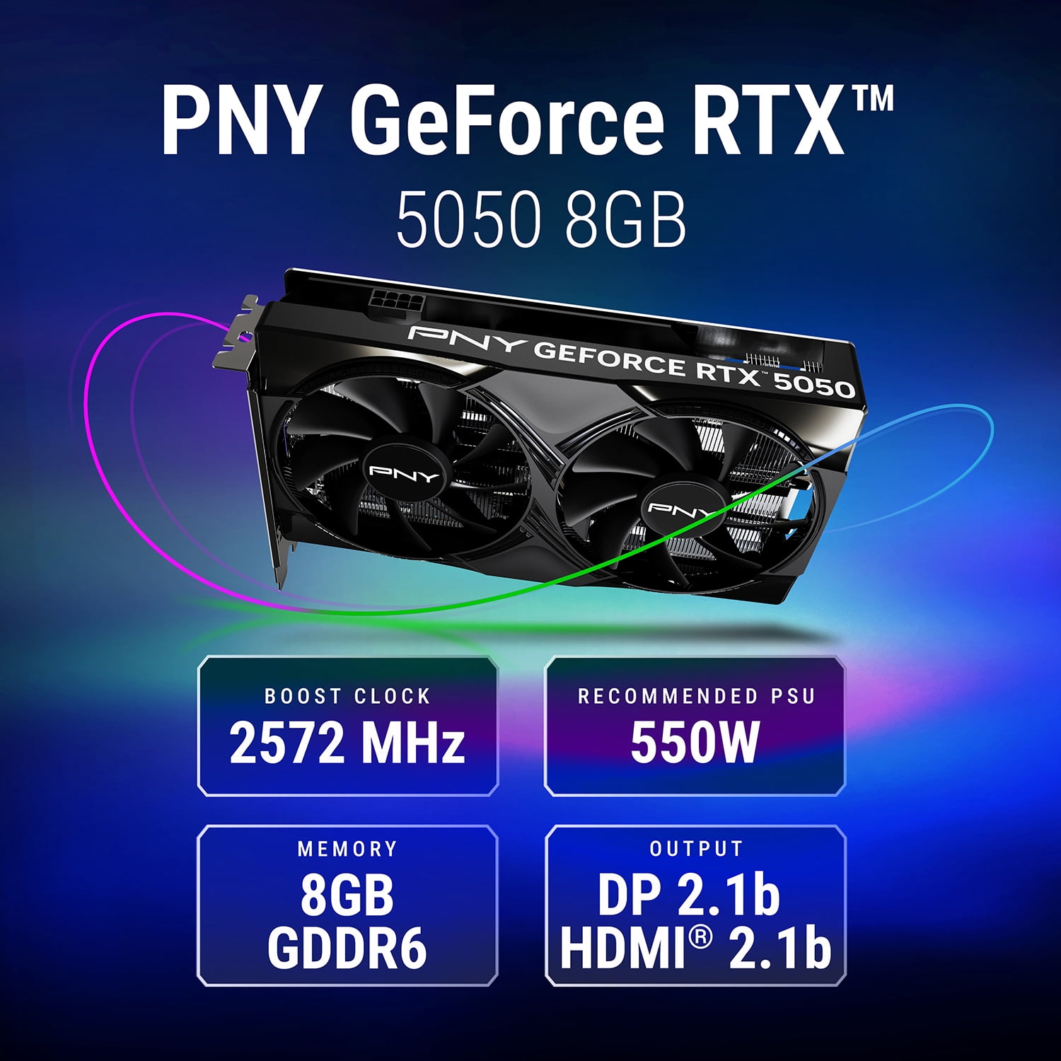 PNY NVIDIA GeForce RTX™ 5050 Dual Fan, Graphics Card 8GB GDDR6, SFF-Ready, 2-Slot