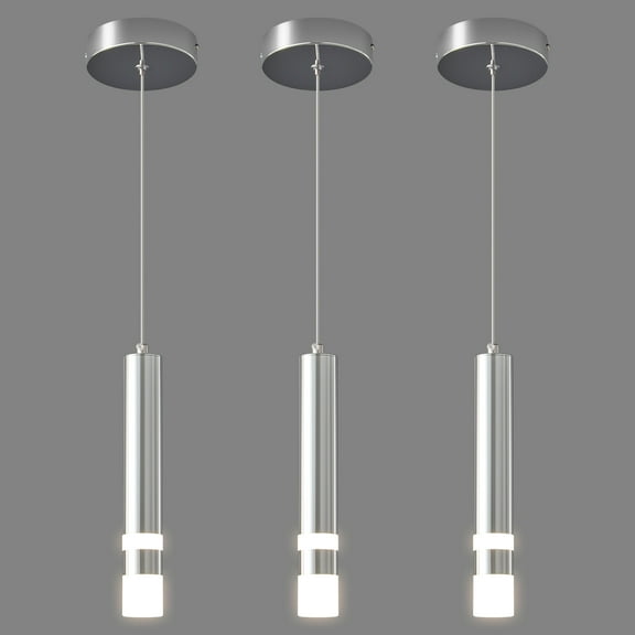 LMQNINE Modern Pendant Light Dimmable LED Chrome Mini Lighting for Kitchen Island Bedroom ,Chrome(3-Pack)