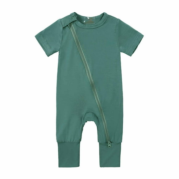 IROINID Clearance Cotton Neutral Onesies Newborn Baby Girls Boys Bodysuit Summer Short Sleeve Zipper One-piece Romper Jumpsuit,Green