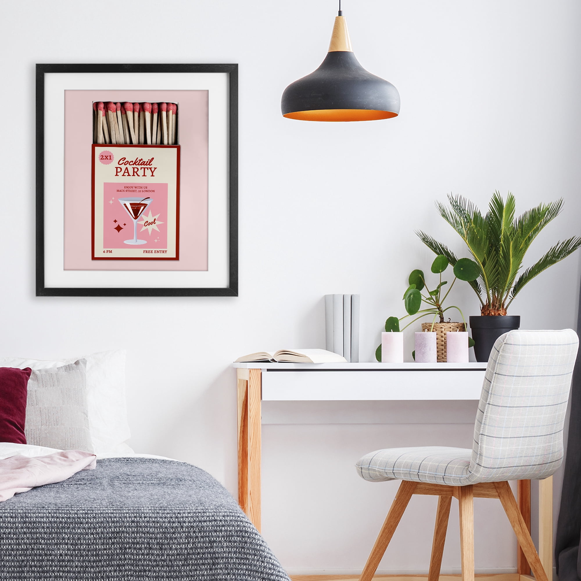 Stupell Industries Cocktail Party Matchbox Black Framed Print Under Glass, design by CAD Designs
