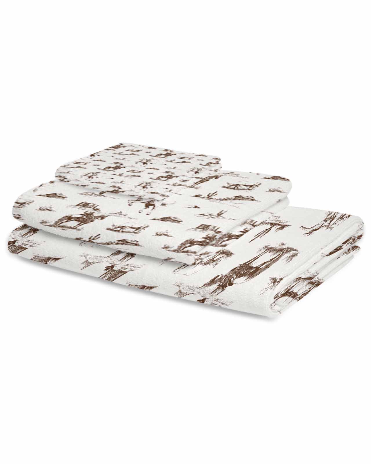Western Cowboy Bath Towels for Bathroom Set,Luxury Microfiber Towels Gifts for Women,Beach Kitchen Hand Hair Face Towel and Dish Washcloth,Retro Desert Cactus Country Cowboy Brown Towels+Set