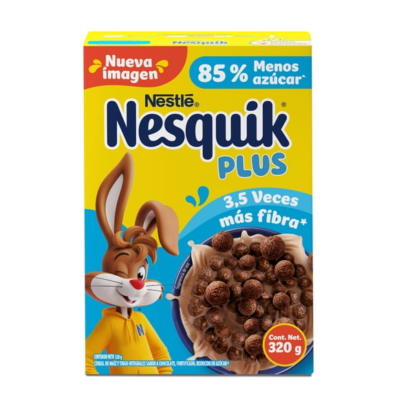 Cereal Nestle Nesquik Menos Azúcar Elaborado con Trigo y Maíz Integral Sabor Chocolate Caja con 320g