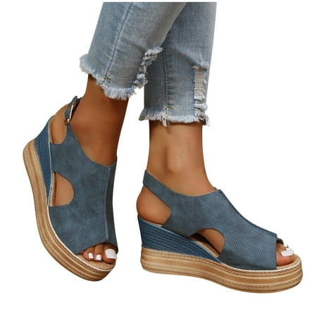 Espadrille Wedge Sandals for Women Comfortable Strappy Platform Sandals Casual Summer Ankle Strap Shoes