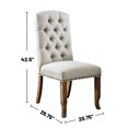 thumbnail image 3 of Ivory Fabric Dining Chairs (Set of 2) - Rustic Oak Finish, Button-Tufted, Nailhead Trim, 20" Seat, for Dining Room, Vietnam Made., 3 of 6