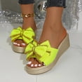 thumbnail image 2 of HomeDM Womens Wedge Platform Sandals Bow Knot Slip on Open Toe Beach Slide Sandals, Yellow Size 6, 2 of 9