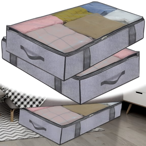 XIBUFE 2 Pack Foldable Under Bed Storage Bags With Handles For Dorm Clothing Storage