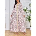 thumbnail image 4 of LilyLLL Women Muslim Islamic Long Sleeve V Neck Kaftan Dress Floral Print Long Dress, 4 of 5