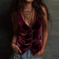 thumbnail image 2 of Vintage Velvet Vest for Women V Neck Cropped Sleeveless Casual Button Down Waistcoat Tops Regular Fitted Jacket Waistcoat Summer Trendy Going Out suits For Womens Fashion Womens Tops Wine XL, 2 of 7