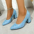 thumbnail image 2 of Light Blue Women'S Casual Dress Pumps Shoes Pointed Toe Thick Heel Slip On Comfortable Breathable Outdoor Size 36 Foot Length 9.06In, 2 of 9