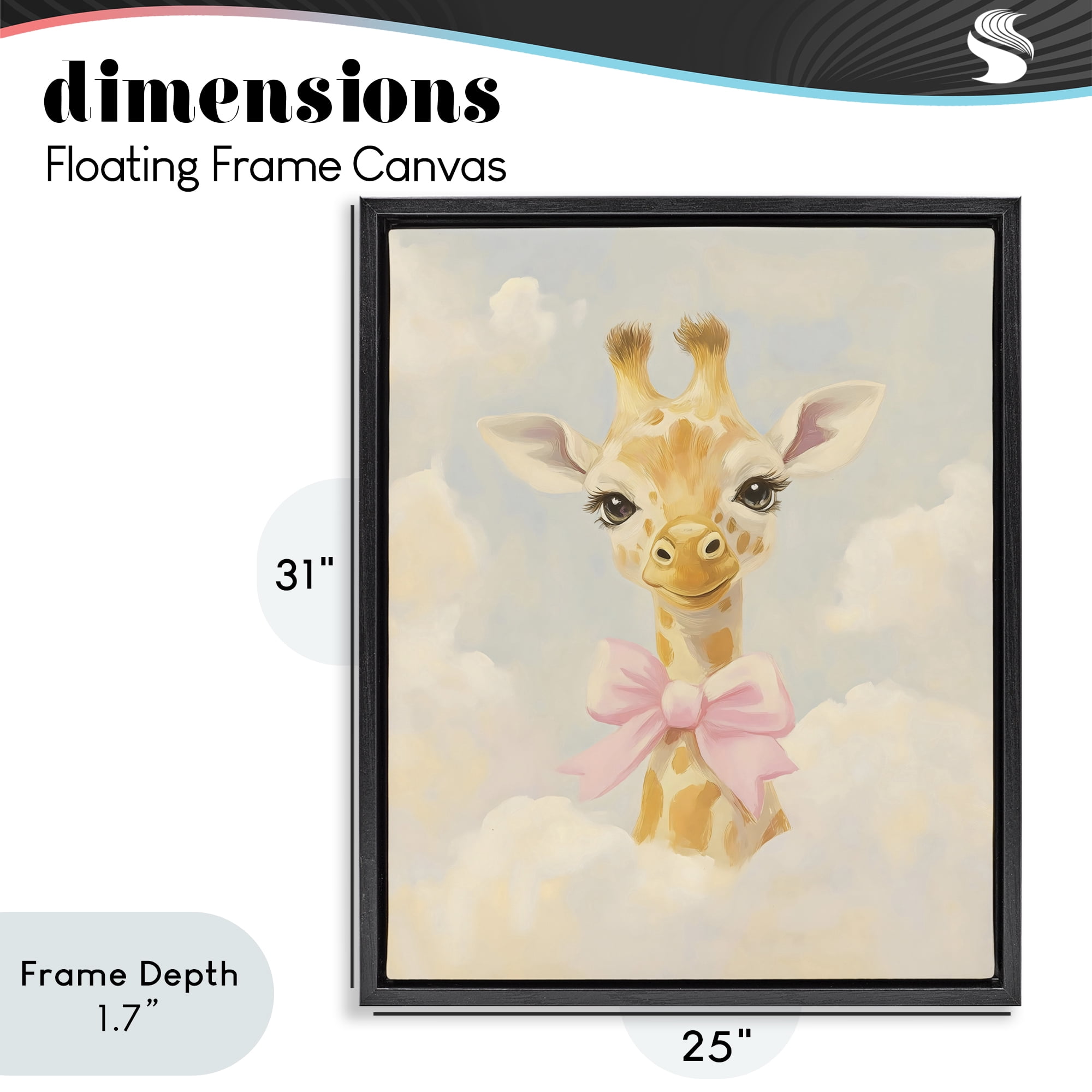 Stupell Industries Charming Giraffe In The Clouds Black Framed Floater Canvas Wall Art, design by The Prints Vibe