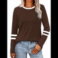 thumbnail image 3 of Camisas de Larga para Mujer, Blusas Casuales con Bloques de Color, Conjuntos de Otoño, Camisetas Básicas, Ropa de Moda Marrón XXL, 3 of 6